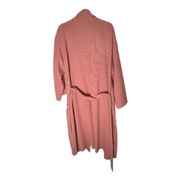 Bliss Ribbed Long Open Front Robe in blush. - Picture 2 of 5